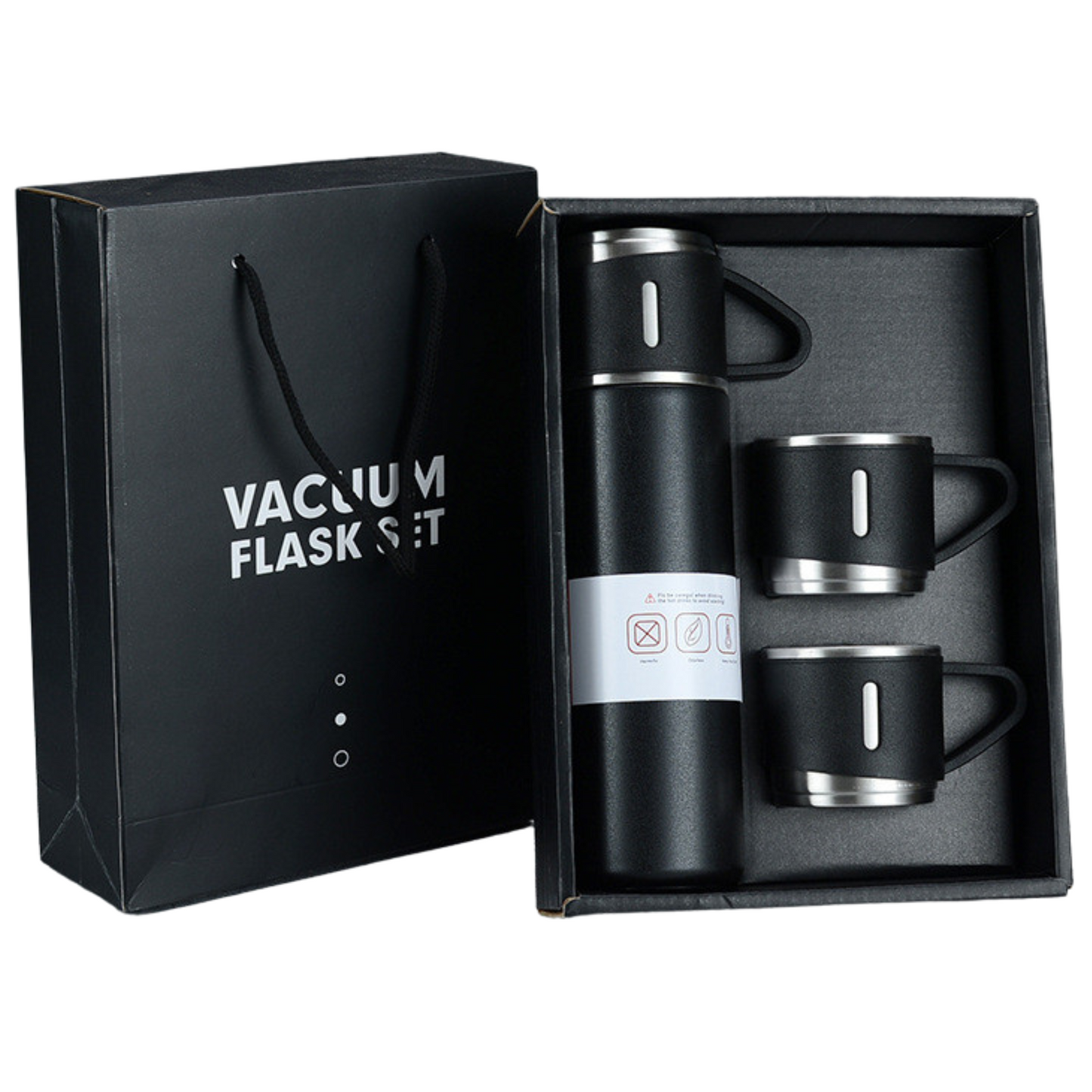 Set Termo Y Tres Tazas De Acero Inoxi
